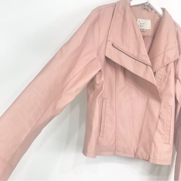 A New Day Pink Faux Leather Moto Style Asymmetrical Zip Up Jacket - Picture 8 of 16